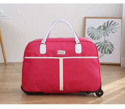 Large Capaci Travel Bag Women's Lightweight Pull Bag Portable ort Trip Hand Lage Bag with Wheels Faionable Ox Cloth