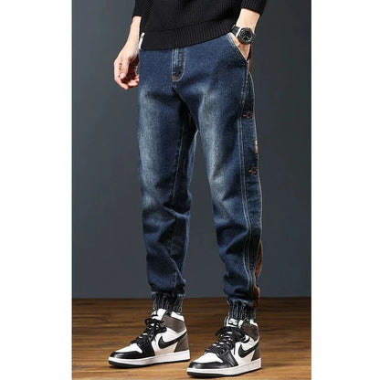 Autumn Men Trendy American Vintage Patchwork Loose Denim Cargo Pants Y2K Casual Streetwear Pockets Baggy Jeans Pantalones Hombre