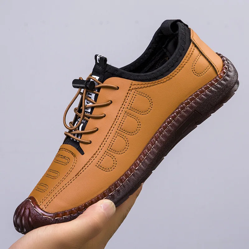 Men's Low-Top Breathable Leather Shoes Spring New Style Casual Soft Bottom Versatile Hollow out Design Comfortable All-Match