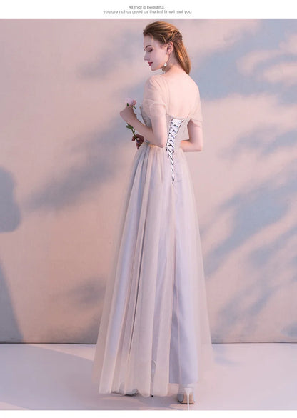 A8139 Dropship Beautiful Banquet Evening Dress Sweet Memory Floor Length Tulle Black Grey Celebrity Birthday Dresses