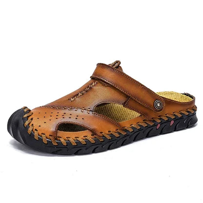 Fashion Mens Sandals Genuine Leather Summer Beach Slippers Male Non-Slip Soft Comfortable Outdoor Shoes High Quality Man Sandals