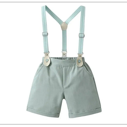 1-6Y Summer  Baby Boys Formal Costume Short Sleeve Bow Tie T-Shirt+Suspender Shorts Wedding Parties Festivals Gentleman Clothing