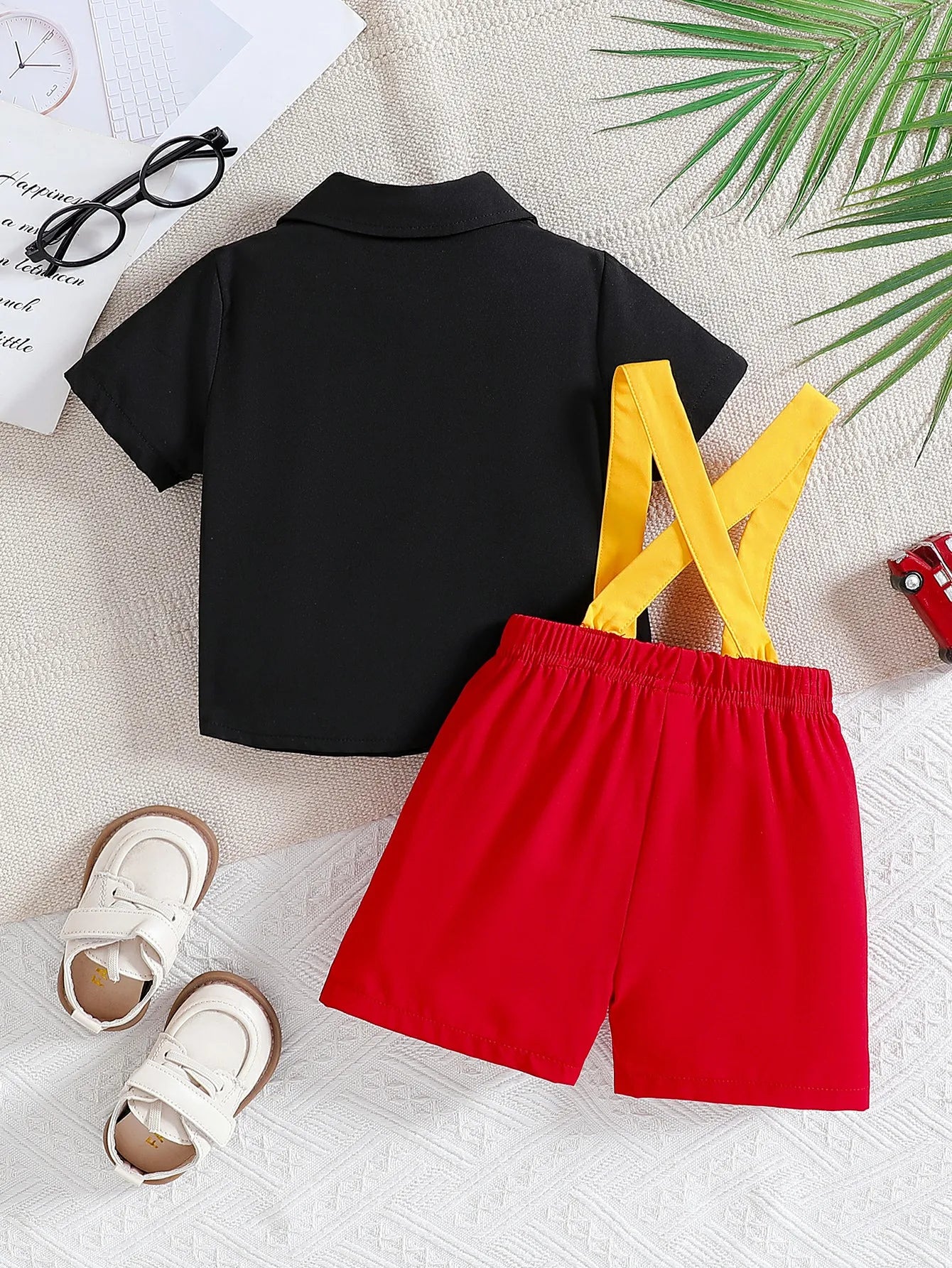 Summer New Arrival Boys’ Suit, British Style Children’s Fashion Clothing with Short-Sleeved Shirt and Striped Overalls Two-Piece