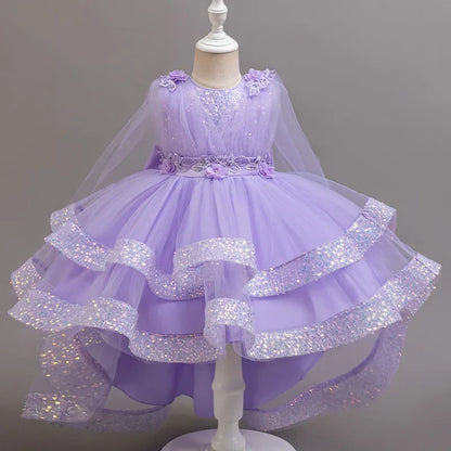 New girl party dress elegant flower girl trailing dress sequined chiffon Easter girls' clothing 3-10 years old holiday dress