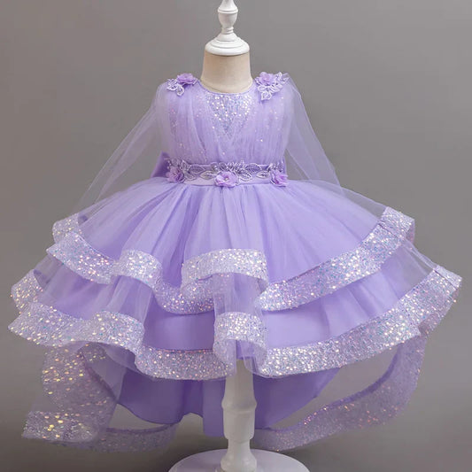 New girl party dress elegant flower girl trailing dress sequined chiffon Easter girls' clothing 3-10 years old holiday dress