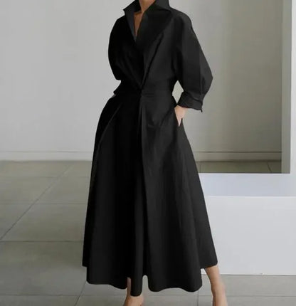 Temperament Summer Dresses for Women 2025 Fashion Leopard Print Long Sleeve Commuter Polo Large Swing long Elegant Dress Clothes