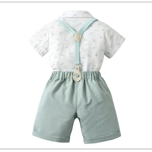 1-6Y Summer  Baby Boys Formal Costume Short Sleeve Bow Tie T-Shirt+Suspender Shorts Wedding Parties Festivals Gentleman Clothing