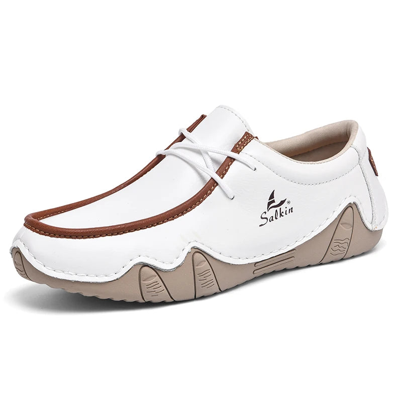 New 2024 Fashion Handmade Leather Casual Men Shoes Design Sneakers Man Loafers Breathable Low Top Flat Shoes Driving Plus Size