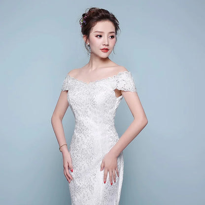 XXN-054B#Waist Cinching Fish Tail Dress 2025 New Palace Bride Slimming Wedding Dress With One Shoulder Cheap Wholesale China