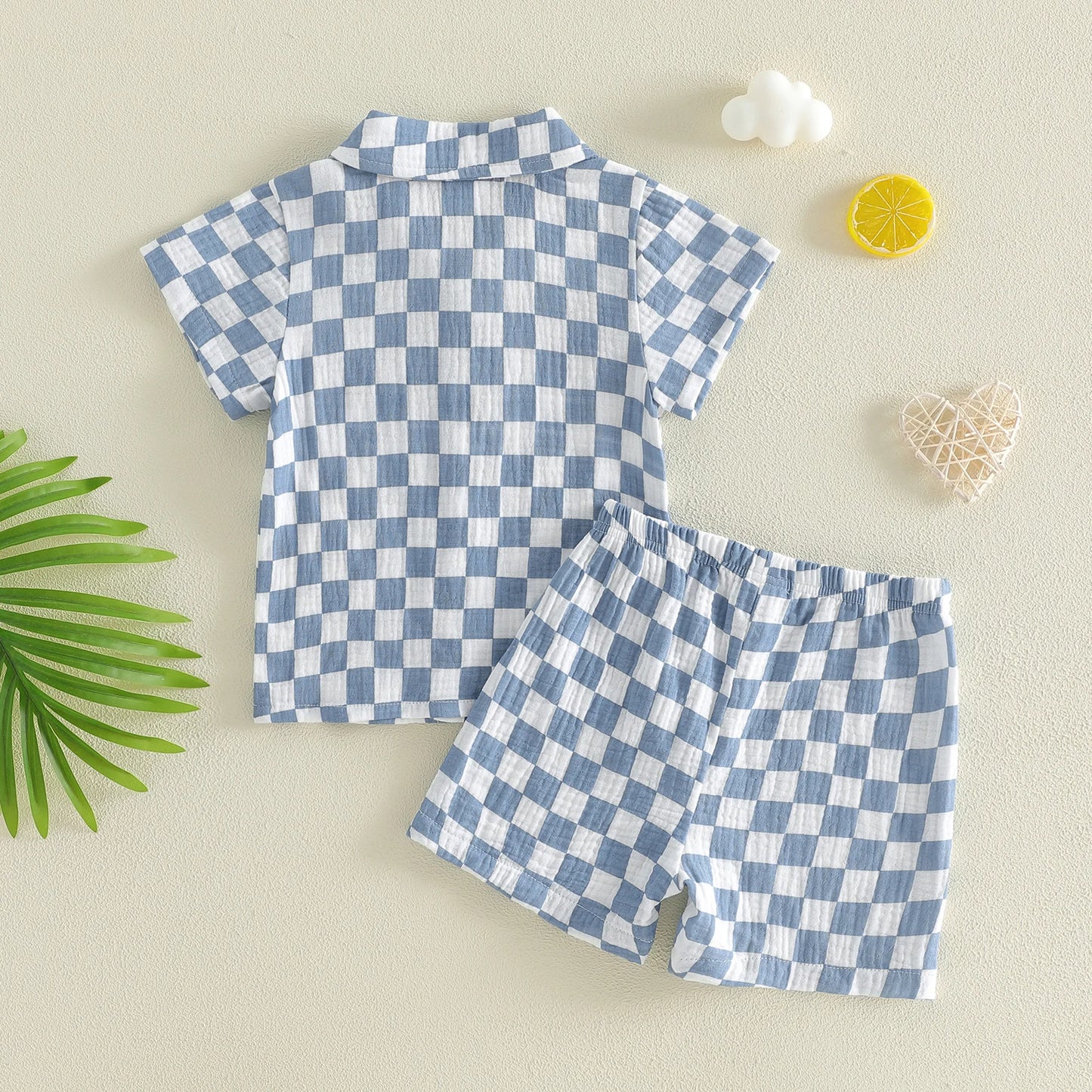 Toddler Baby Boys Summer Outfit Fashionable Plaid Short Sleeve Lapel Shirt with Shorts 2Pcs Set