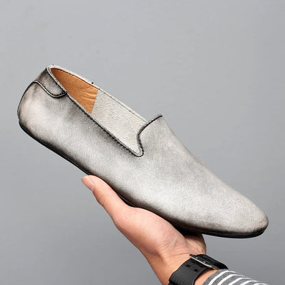 Men Leather Flats Shoes Comfortable Fashion Man Casual Shoes Slip on Male Outdoor Walking Shoes Split Leather Driving Shoes