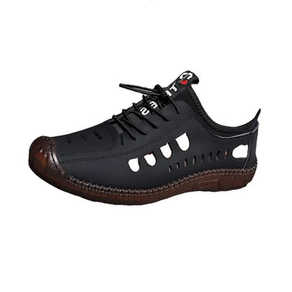 Men's Low-Top Breathable Leather Shoes Spring New Style Casual Soft Bottom Versatile Hollow out Design Comfortable All-Match