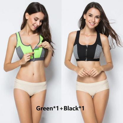 High Impact Sports Bras For Women Zipper Yoga Bras Shockproof Push Up Bra Sports Crop Top Underwear Fitness Gym Shirt Sportswear