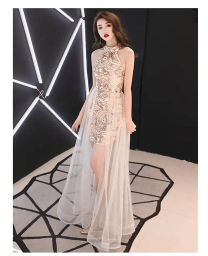 Gold ort Evening Dr Women's 2024 New Queen Aosphere Sexy Birthday Par Banquet High Waist Princ Sle Polyester Fiber