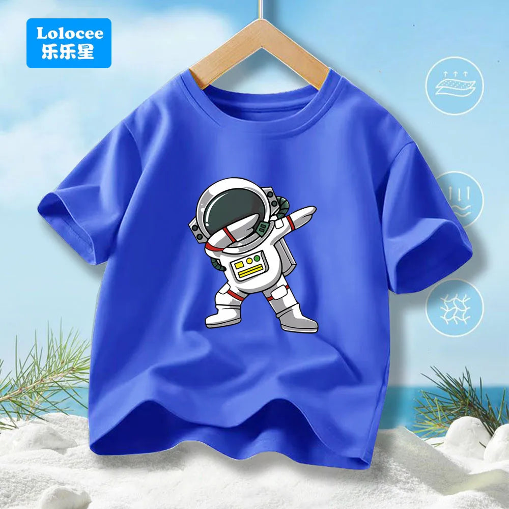 Boys' Summer T-Shirt Funny dabbing astronaut Print T Shirts For Teens Boy Casual Streetwear Tops Kids Summer Cotton Clothes YHY1