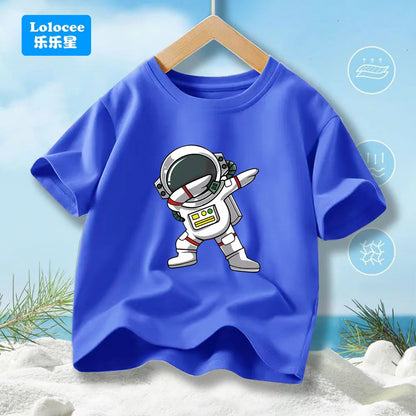 Boys' Summer T-Shirt Funny dabbing astronaut Print T Shirts For Teens Boy Casual Streetwear Tops Kids Summer Cotton Clothes YHY1