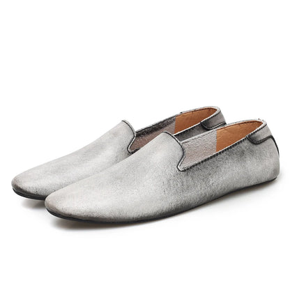 New Fashion Men Leather Flats Shoes Comfortable Man Casual Shoes Slip on Male Outdoor Walking Shoes Split Leather Driving Shoes