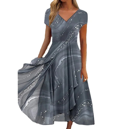 2025 Women's Dress Casual Fashion Office Patchwork Summer Midi V-Neck Women Swear Sweet Dresses For WomenClothes Vestidos