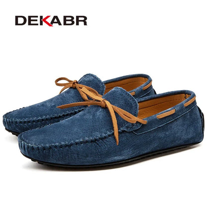 DEKABR Casual Men Genuine Leather Shoes Summer Breathable Green Men's Loafers Leather Shoes Sapato Masculino Zapatos Hombre