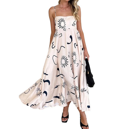 2025 Backless Print Sundress Strapless Boho Maxi Dress