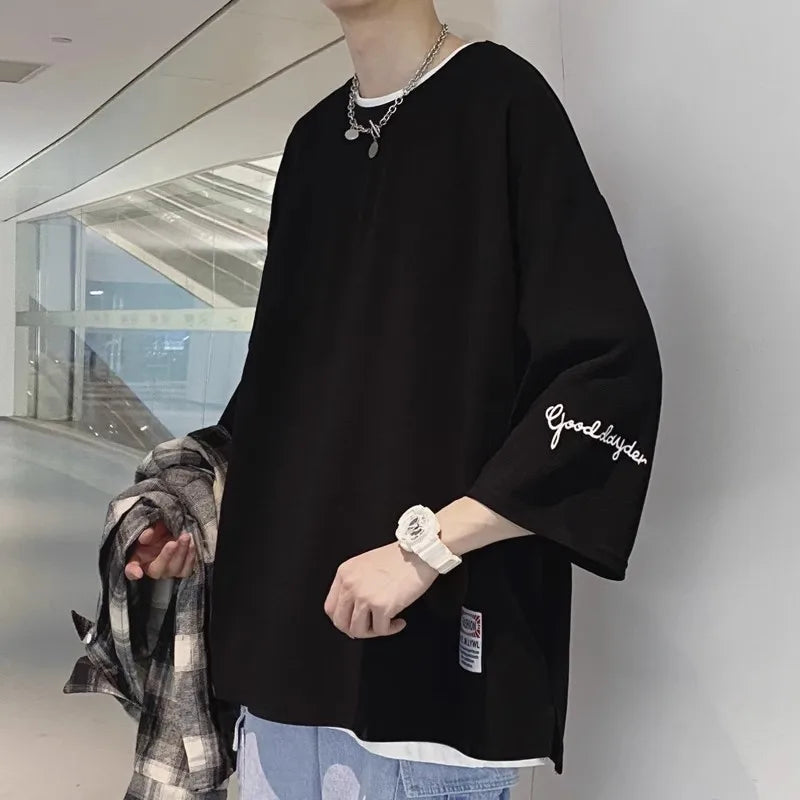plus Size Ice Silk ort Sve T-irt Men's Summer Casual Brand Haome Loose Seven Sve Body irt Comfortable Loose Fit