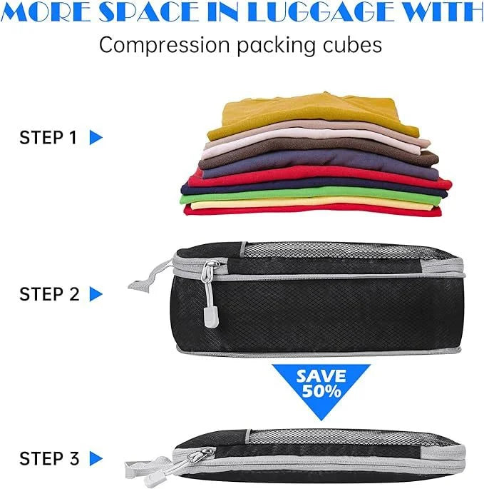 Compression Packing Cube Set Expandable Mesh Travel Bag Luggage Organizers Bag for Trip Home Storage Travel Gear Accessories