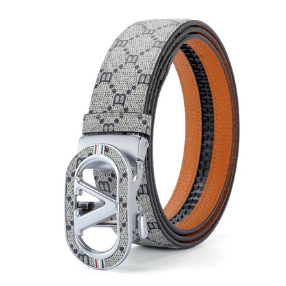 New Big "V" Automatic Buckle Men Belt, Fashionable Letter Buckle Waist Belt, Business Casual Leather Belt,Genuine Suit Belt