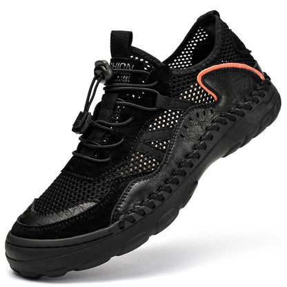 New Summer Genuine Leather Breathable Leather Sandals for Men, Mesh Sports Shoes, Non-Slip Mesh Shoes, Hiking Men's Casual Shoes