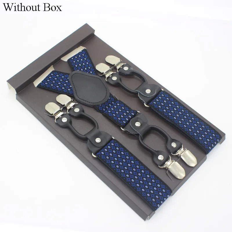 3.5*120cm Fashion 6 Clips Striped Braces Man Male Vintage Casual Leather Suspenders For Adult  Tirantes Trosers Strap Adjustable