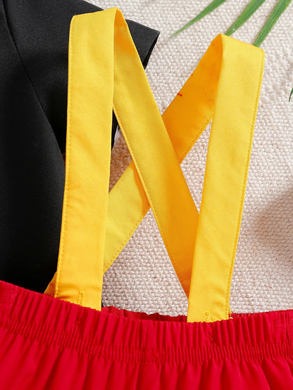 Summer New Arrival Boys’ Suit, British Style Children’s Fashion Clothing with Short-Sleeved Shirt and Striped Overalls Two-Piece