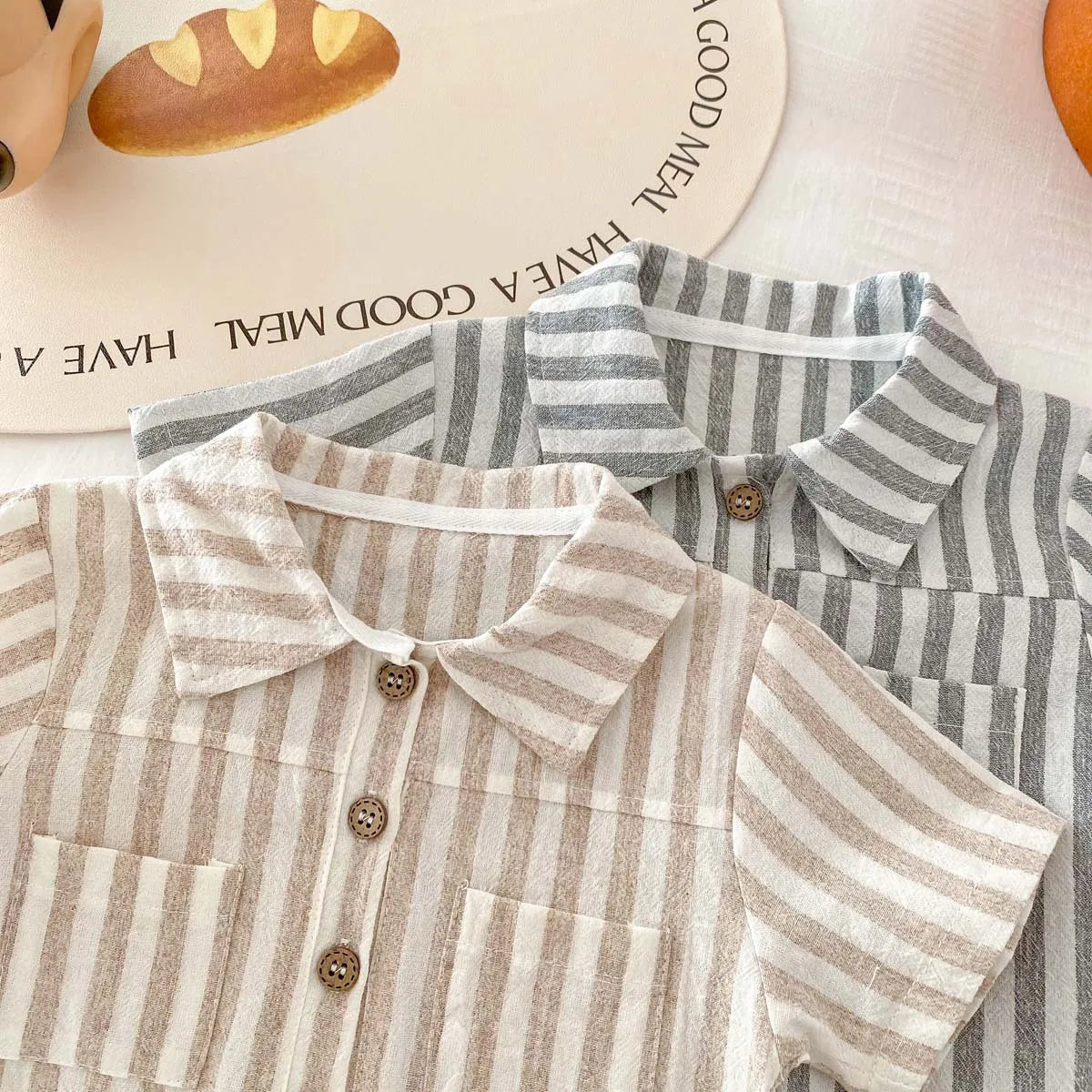 Baby Boys Rompers Striped Jumpsuits Turn Down Collar Toddler Boys Summer Clothing