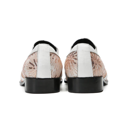 New British Style Pointed Toe Banquet Shoes Leisure Plus Size Print Evening Shoes Elegant Men Busienss Cow Leather Wedding Shoes