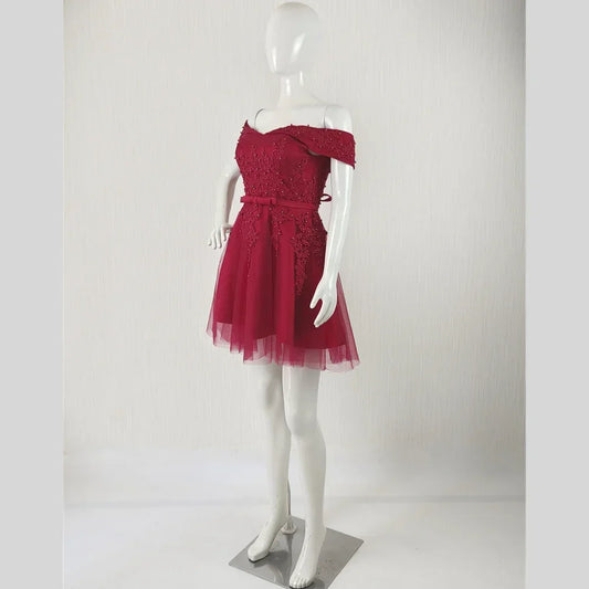 It's Yiiya Customization Real Photo Prom Dress Wine Red Beads Off the Shoulder A-line Knee-length Lace up Plus size Formal Gown