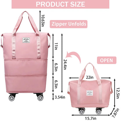 Large Capacity Three-Layer Bag, Waterproof And Wear-Resistant Outdoor Travel Swivel Wheel Storage Box, Detachable Wheel Tote Bag