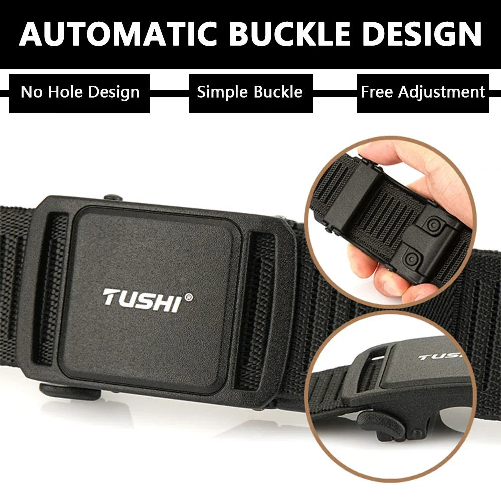 TUSHI New 3.8cm Tactical Belt for Men 1200D Thick Nylon Casual Belt Alloy Automatic Buckle Tactical outdoor Elastic Belt Male