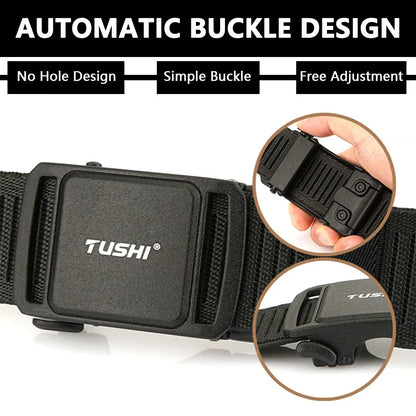 TUSHI New 3.8cm Tactical Belt for Men 1200D Thick Nylon Casual Belt Alloy Automatic Buckle Tactical outdoor Elastic Belt Male