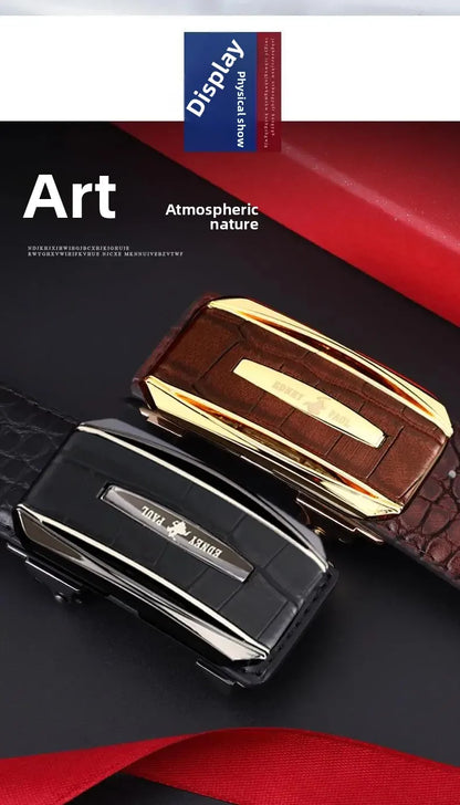 Genuine Leather Belt for Men Automatic Buckle Crocodile Pattern Calfskin Business Fashion Mid-aged And Young Waist Belt