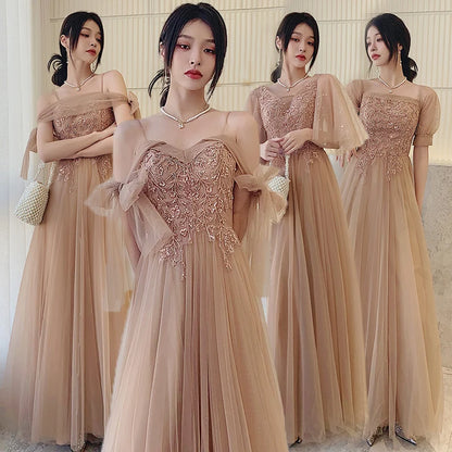 Champagne Color Maids Dr Long Sve Women's Sle Summer New Faion Simple Ele Long Silhouette Sister's up Gown