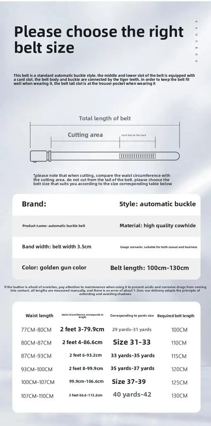 Genuine Leather Belt for Men Automatic Buckle Crocodile Pattern Calfskin Business Fashion Mid-aged And Young Waist Belt