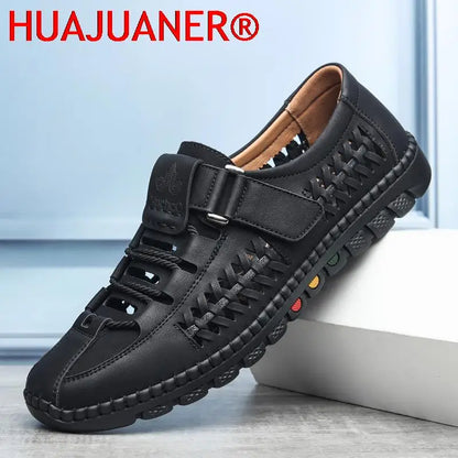 2025 Summer Men Sandals Leisure Breathable Comfort Mens Beach Shoes Fashion Solid Hand Sewn Male Flat Casual NEW Leather Sandals