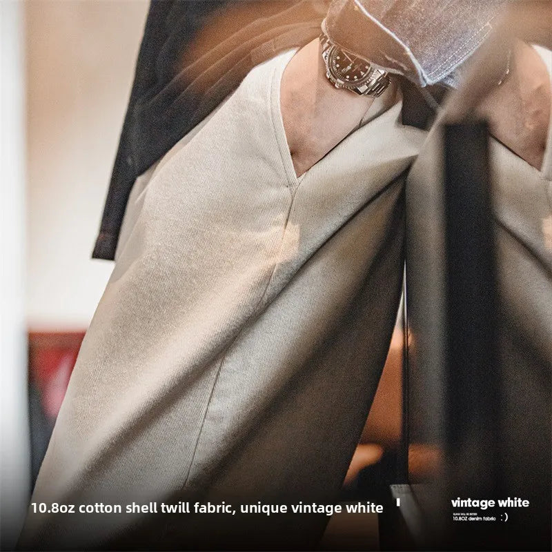 Maden Casual Straight Leg Jeans Men's Spring Cotton Seed ell Cleanfit Loose Fit Khaki Color Retro American Sle Long Pants