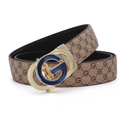 New Big "G" Automatic Buckle Men Belt, Fashionable Letter Buckle Waist Belt, Business Casual Leather Belt,Genuine Suit Belt