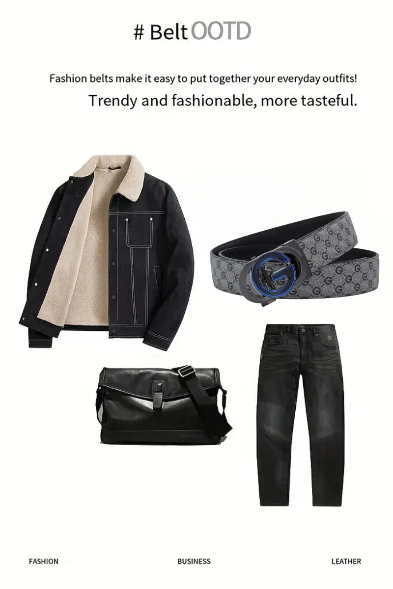 New Big "G" Automatic Buckle Men Belt, Fashionable Letter Buckle Waist Belt, Business Casual Leather Belt,Genuine Suit Belt