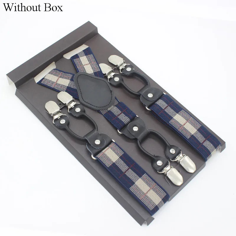 3.5*120cm Fashion 6 Clips Striped Braces Man Male Vintage Casual Leather Suspenders For Adult  Tirantes Trosers Strap Adjustable