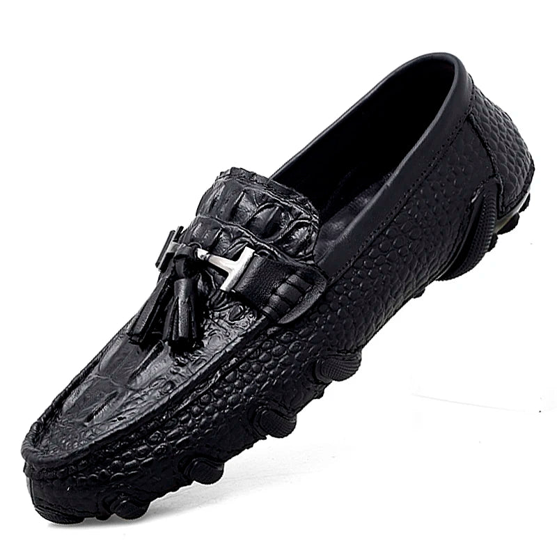 Luxury New Genuine Leather Men Shoes Thick Bottom Crocodile Style Moccasins Mens Loafers Fashion Male Flat Classic Driving Shoes