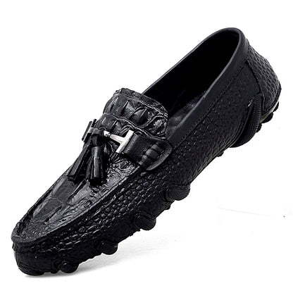 Luxury New Genuine Leather Men Shoes Thick Bottom Crocodile Style Moccasins Mens Loafers Fashion Male Flat Classic Driving Shoes