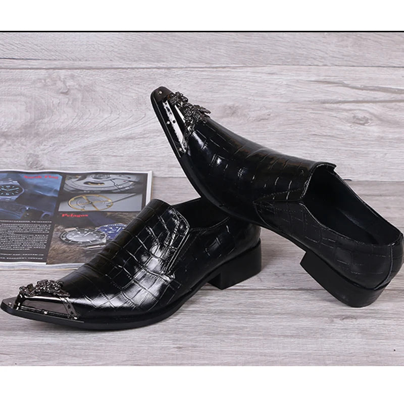 Iron Toe Shoes Men's Real Personality Custom Luxury Office Formal Wedding Original Design Retro Casual Leather Shoes