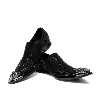 luxury mens shoes Stick diamond red  metal pointed party wedding Dress shoes man