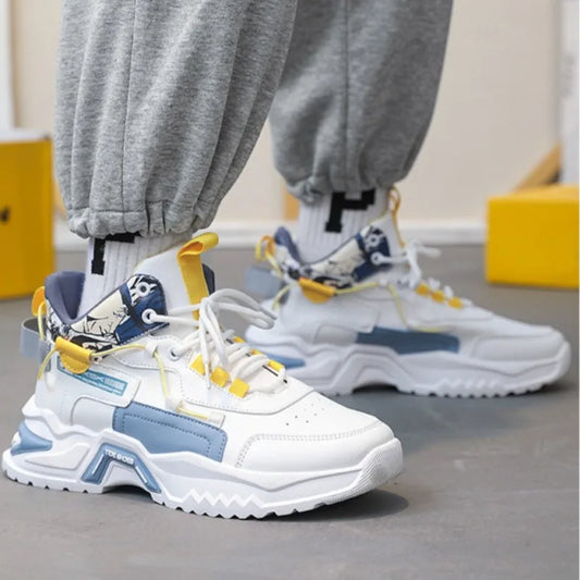 Spring Men Chunky Sneakers Trendy Fashion High-top Round Head Shoes Height Increase Color Block Casual Shoes zapatos de hombre