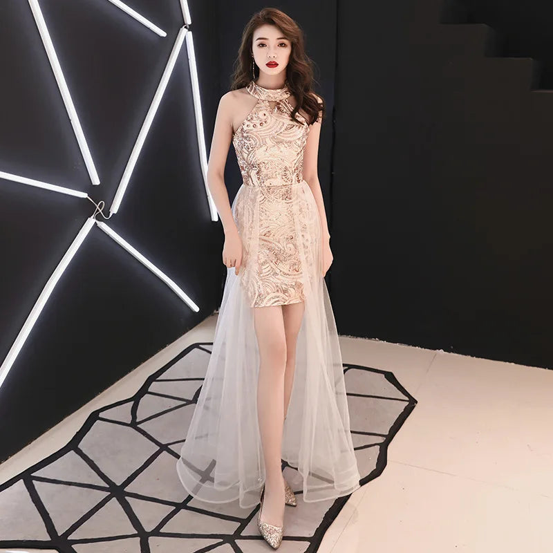 Gold ort Evening Dr Women's 2024 New Queen Aosphere Sexy Birthday Par Banquet High Waist Princ Sle Polyester Fiber